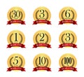 Golden warranty badge (label) illustration set Royalty Free Stock Photo