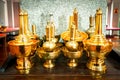 Golden Water Container for pour water down the ground after the merit. To devote the merits to the dead Royalty Free Stock Photo