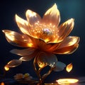 golden water lily on a dark background. 3d rendering AI Generated Royalty Free Stock Photo