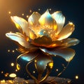 golden water lily flower on a black background, 3d illustration Generative AI Royalty Free Stock Photo