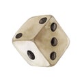 Golden watercolor dice with black dots isolated on white background. Gambling concept Royalty Free Stock Photo