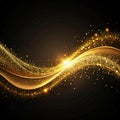 Shiny color golden wave design element with glitter effect on dark background Royalty Free Stock Photo