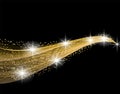 Golden wave with a shine effect on a black background. Comet. illustration Royalty Free Stock Photo