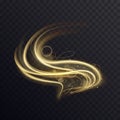 Golden wave with sparkle bokeh, abstract light effect of gold swirl curve motion lines Royalty Free Stock Photo