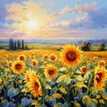 Golden Waves: A Radiant Field of Sunflowers Royalty Free Stock Photo