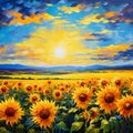 Golden Waves: A Radiant Field of Sunflowers Royalty Free Stock Photo