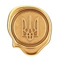 Golden Wax Seal with Ukraine Coat of Arms. 3d Rendering