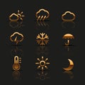 Golden weather icons set