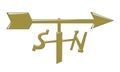 Golden weather vane with a man showing north and south, west and east. Illustration