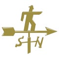 Golden weather vane with a man showing north and south, west and east. Illustration