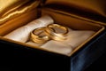 golden wedding bands nestled in an open velvet box Royalty Free Stock Photo