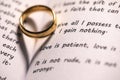 Golden wedding ring on bible book Royalty Free Stock Photo