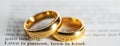 Golden wedding rings on bible book Royalty Free Stock Photo