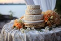 Golden wedding rings displayed on a white pillow, with the brides ring Royalty Free Stock Photo