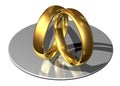 Golden wedding rings leaning against each other