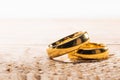 Golden wedding rings on wood Royalty Free Stock Photo