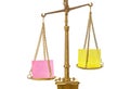 Golden weight balance scale with blank paper