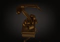 Golden welding robot on a black