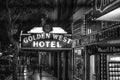 Golden West Hotel at historic Gaslamp Quarter San Diego by night - CALIFORNIA, USA - MARCH 18, 2019