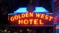 Golden West Hotel at historic Gaslamp Quarter San Diego by night - CALIFORNIA, USA - MARCH 18, 2019