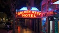 Golden West Hotel at historic Gaslamp Quarter San Diego by night - CALIFORNIA, USA - MARCH 18, 2019 Royalty Free Stock Photo