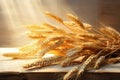 Golden Wheat Ears in Sunrise Light. Generative AI Royalty Free Stock Photo