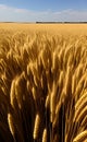 golden wheat field blue sky AI Generated Royalty Free Stock Photo