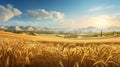 Golden Wheat Field: Photorealistic Landscape With Sunlit Valley