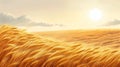 golden wheat field, with ripe wheat swaying in wind and the sun casting a warm glow over the scene Royalty Free Stock Photo