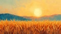 golden wheat field, with ripe wheat swaying in wind and the sun casting a warm glow over the scene Royalty Free Stock Photo