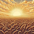 Golden Wheat Field at Sunrise Illustration, AI Generated Royalty Free Stock Photo