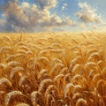 Golden Wheat Fields Waving in a Gentle Breeze The stalks blur into waves