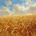 Golden Wheat Fields Waving in a Gentle Breeze The stalks blur into waves