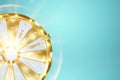 Golden wheel of fortune on a blue background, luxury style. Casino concept, luck, luck, gambling, gambling establishments. Website