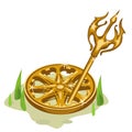 Golden wheel and Trident in the grass