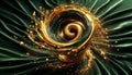 Golden Whirlpool on Emerald Velvet with Dynamic Splashes