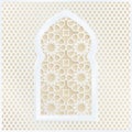 Golden and white Arabic ornamental mosque window. Vector illustration card, invitation for Muslim community holy month