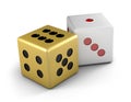 Golden and white dice with red dots isolated on white background. Gambling concept . 3d rendering Royalty Free Stock Photo