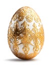 Golden and white Easter eggs with beautiful lace ornaments decoration, isolated on white