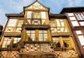 Golden and white half-timbered house in Miltenberg, Germany Royalty Free Stock Photo