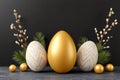 Golden Easter egg decoration with pussy willow branches Royalty Free Stock Photo