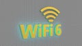 Golden WiFi 6 symbol with light flashing on abstract background. 3D rendering.