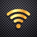 Golden wifi vector icon. Gold wi fi wireless sign. Isolated wi-fi logo on transparent background