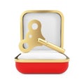 Golden Windup Key in the Red Gift Box. 3d Rendering
