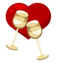 golden wine cups and heart Royalty Free Stock Photo