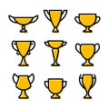 Golden winner cup icon set. Champion trophy symbol collection, sport award sign. Winner prize, champions celebration Royalty Free Stock Photo