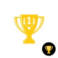 Golden winner cup trophy logo. First prize symbol.