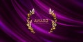 Golden winner glitter background with laurel wreath. Award nomination design banner