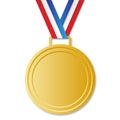Golden winner medal with ribbon, vector image