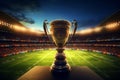 The golden winners cup in center of the football stadium. Generative AI